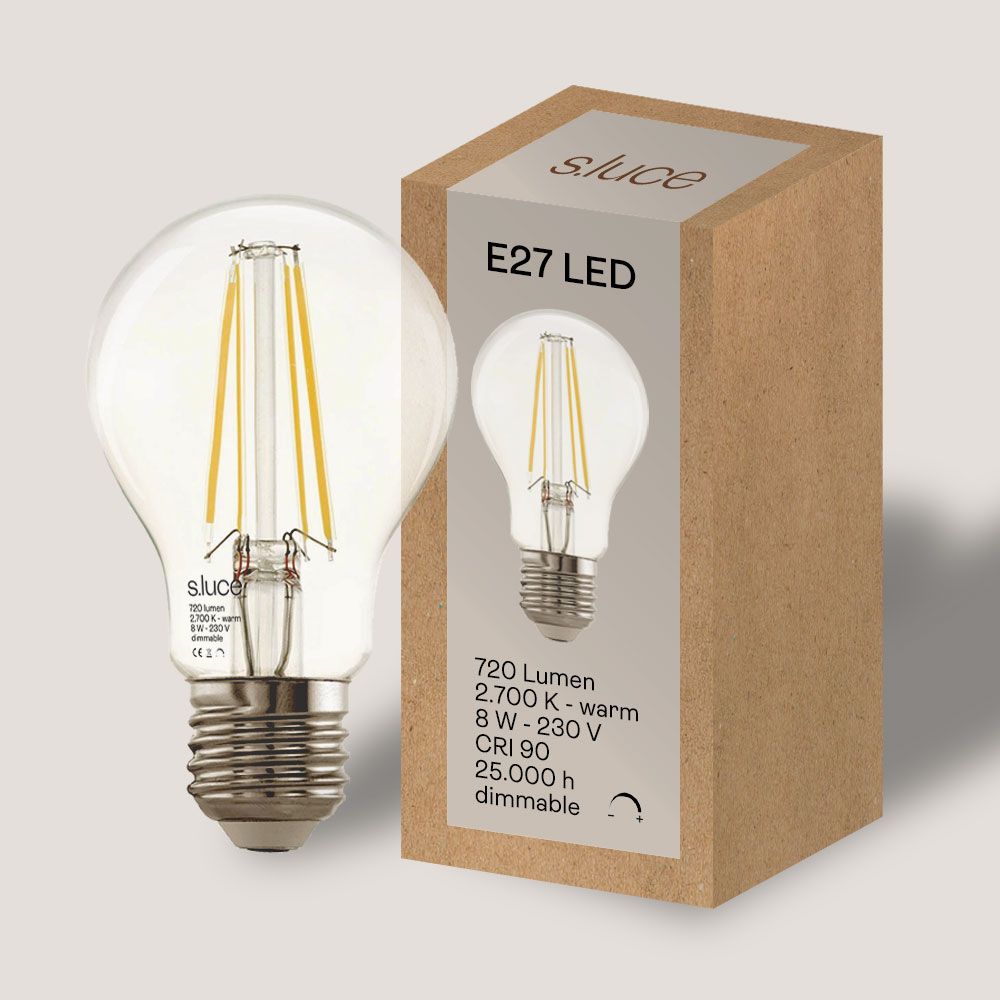 s.luce E27 LED Warmweiß 2700K 720lm 8W Dimmbar CRI 90