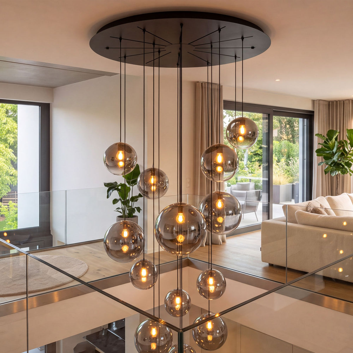 s.luce Orb Glaskugel Galerieleuchte 500cm Aufhängung Schwarz - 189339 - s.luce® - homecoming lights.