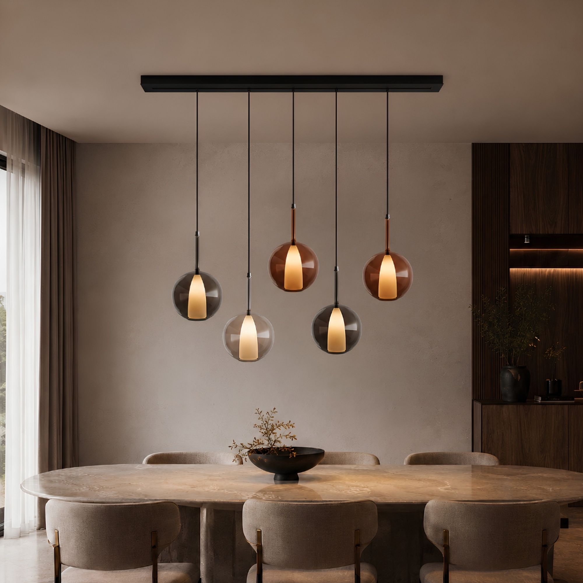 s.luce Belluna Esstisch-Hängelampe 5-flammig 160cm Baldachin - 193970 - s.luce® - homecoming lights.