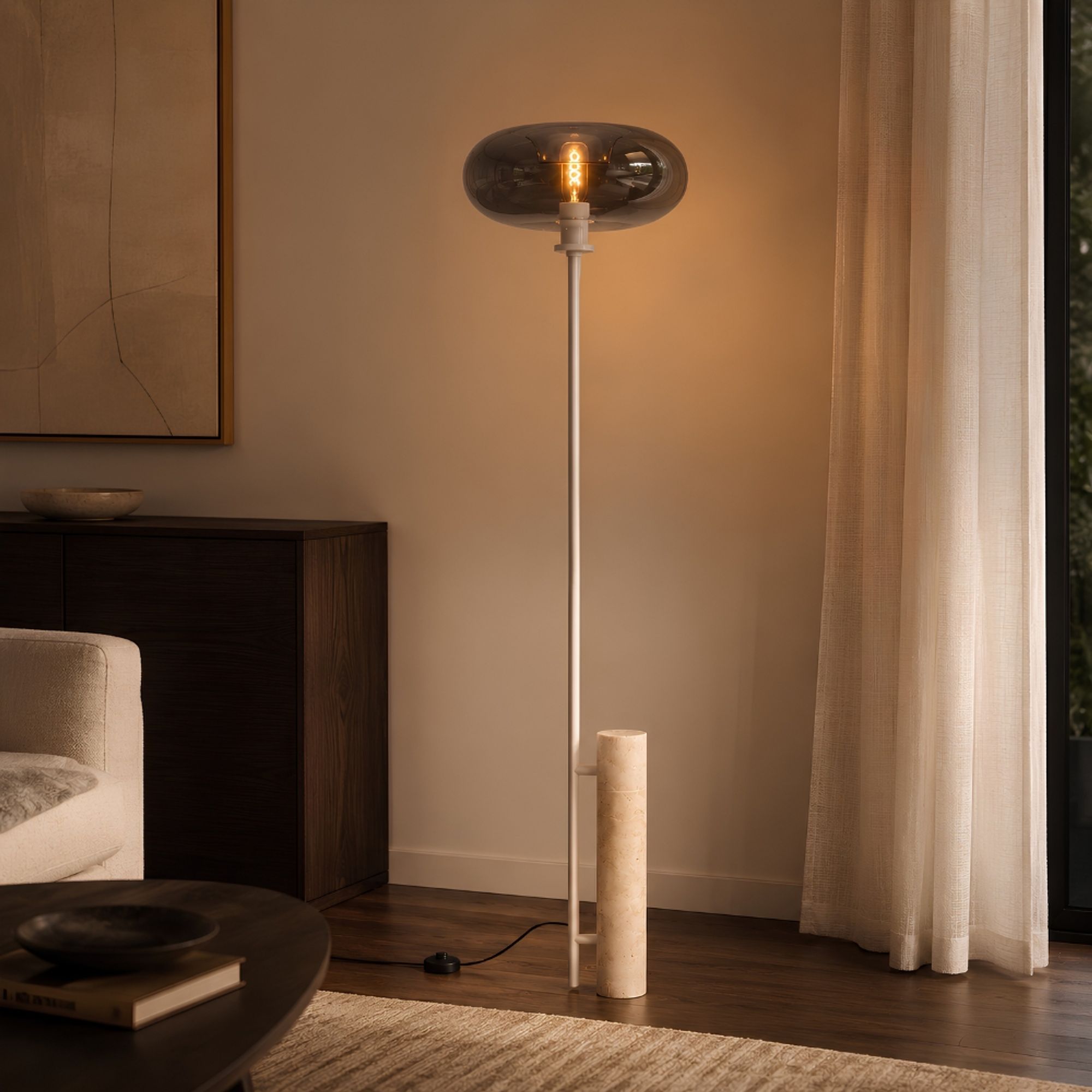 s.luce Cruet Stehleuchte Travertin-Stein 180cm Weiß - 200914 - s.luce® - homecoming lights.