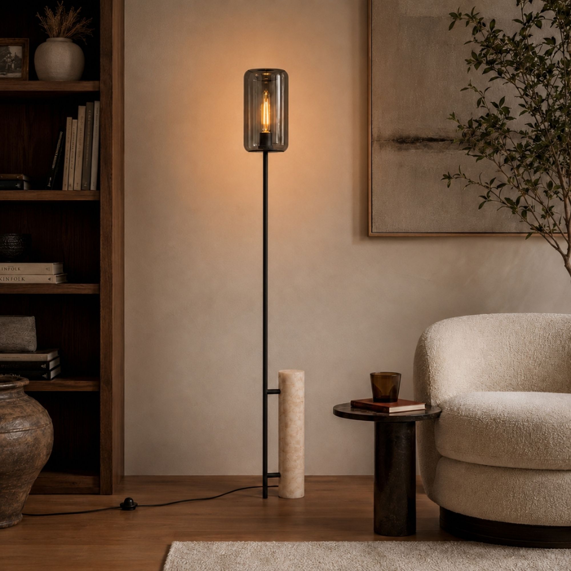 s.luce Cruet Stehlampe Travertin-Stein 180cm Schwarz - 200918 - s.luce® - homecoming lights.