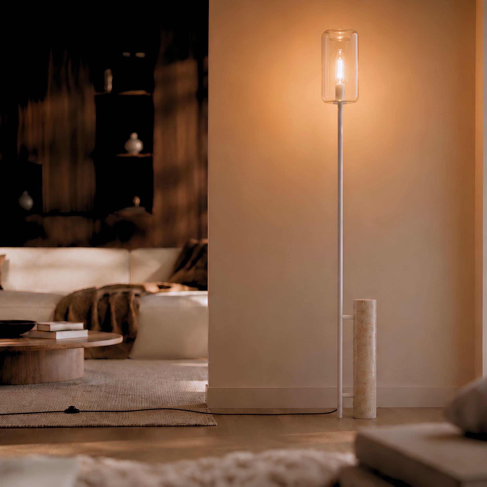 s.luce Cruet Stehleuchte Travertin-Stein 180cm Weiß - 200909 - s.luce® - homecoming lights.