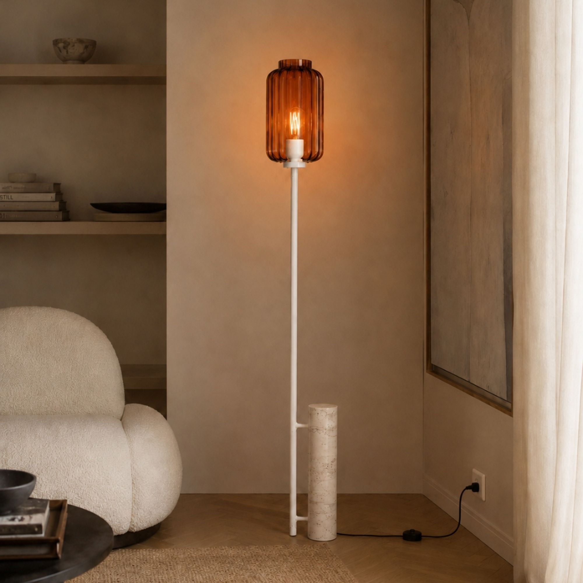 s.luce Velo Stehlampe Travertin-Stein 180cm Weiß