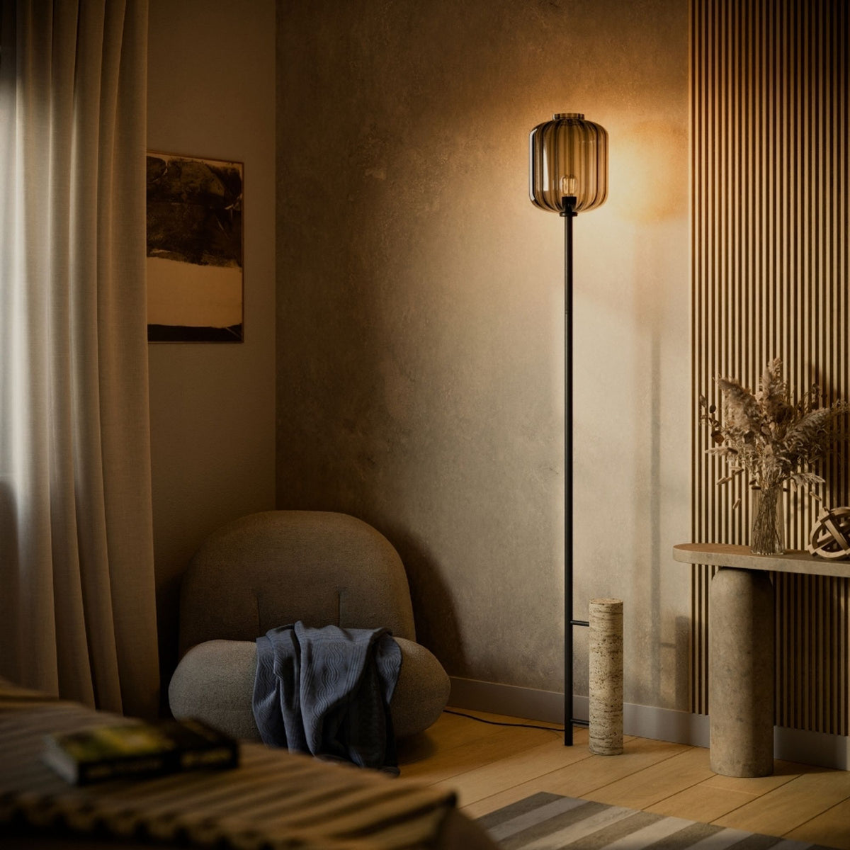 s.luce Velo Stehleuchte Travertin-Stein 180cm Schwarz - 200851 - s.luce® - homecoming lights.