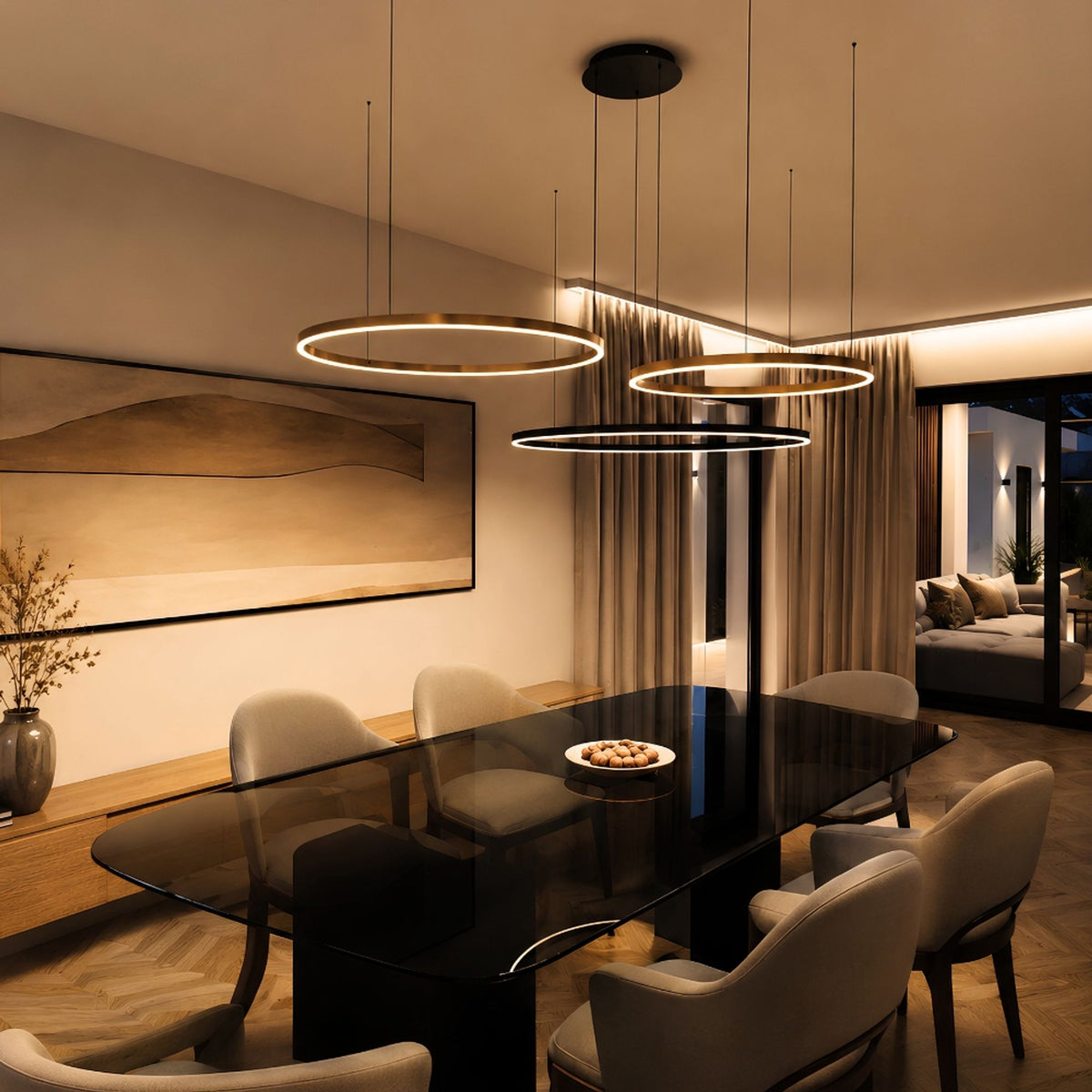 s.luce LED Ring Pendelleuchte 3-flammig Exzentrisch - 179261 - s.luce® - homecoming lights.