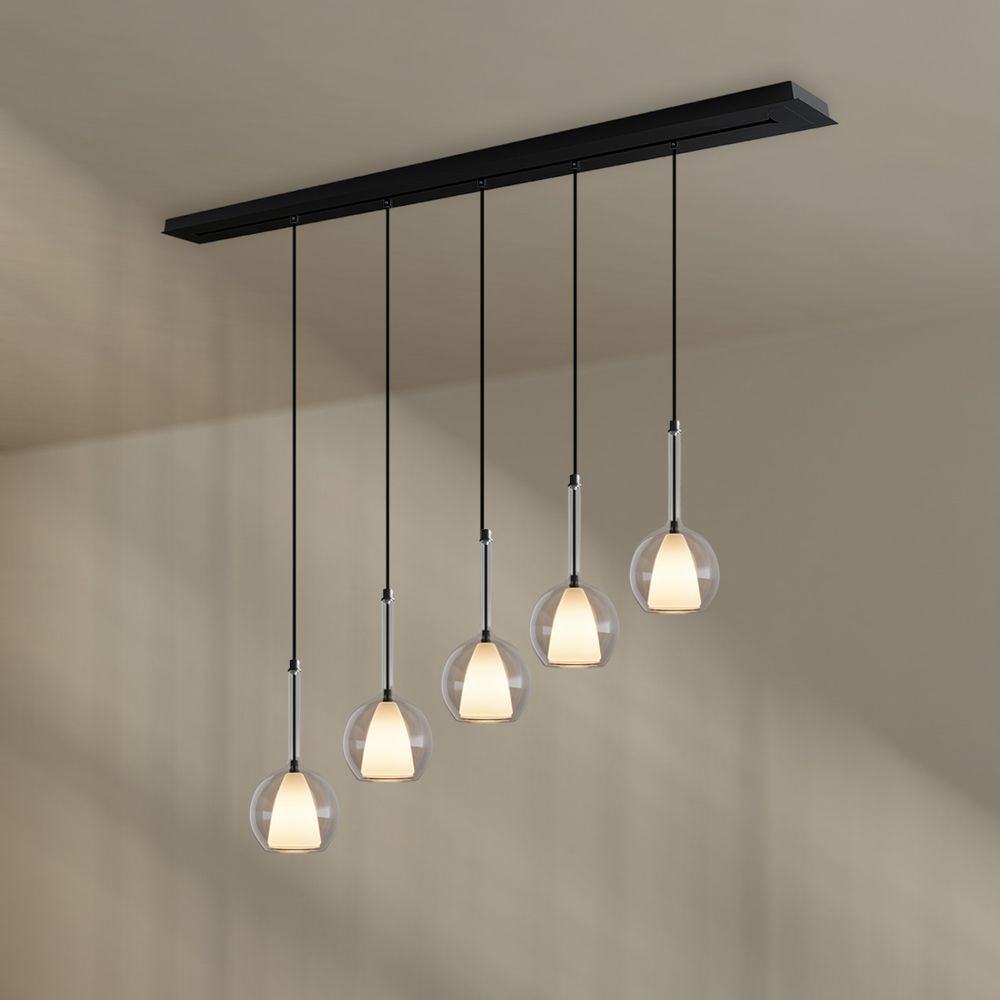 s.luce Belluna Esstisch-Hängelampe 5-flammig 160cm Baldachin