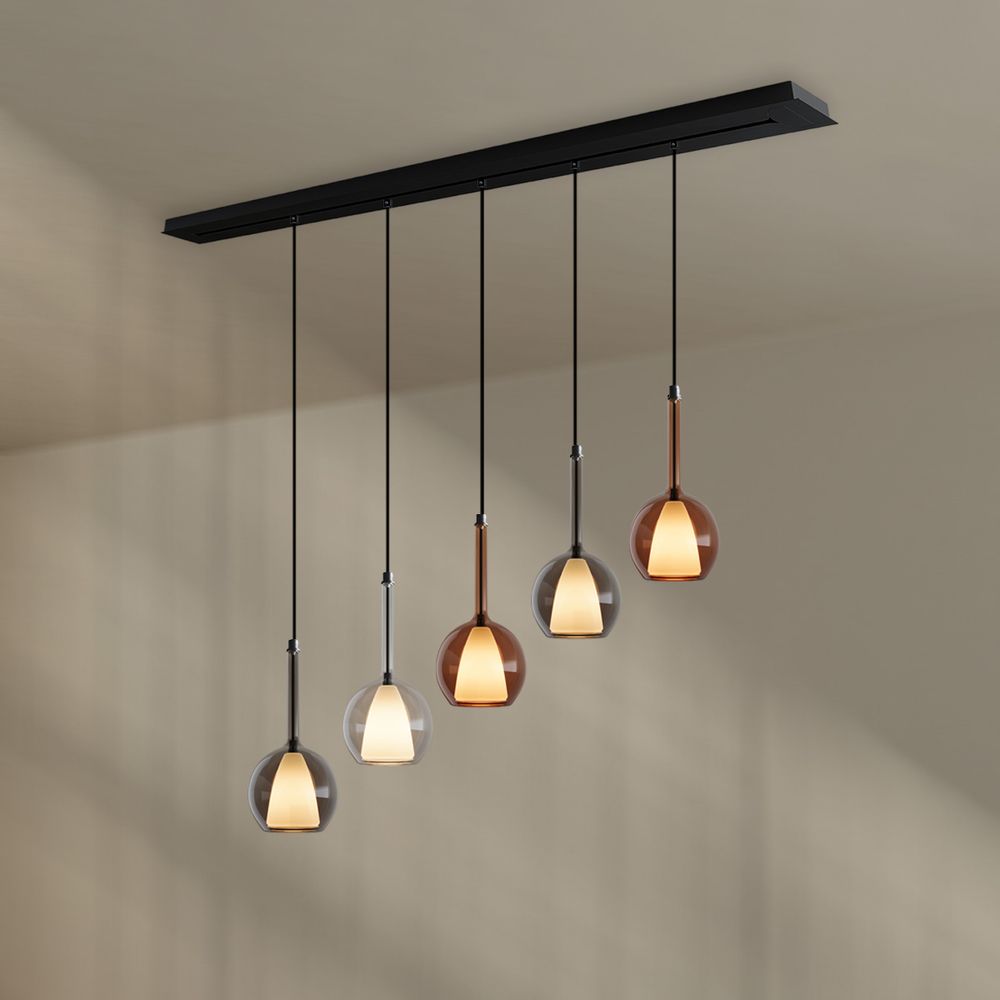 s.luce Belluna Esstisch-Hängelampe 5-flammig 160cm Baldachin