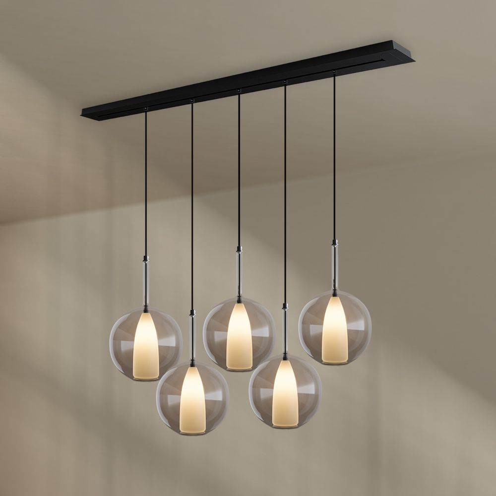 s.luce Belluna Esstisch-Hängelampe 5-flammig 160cm Baldachin