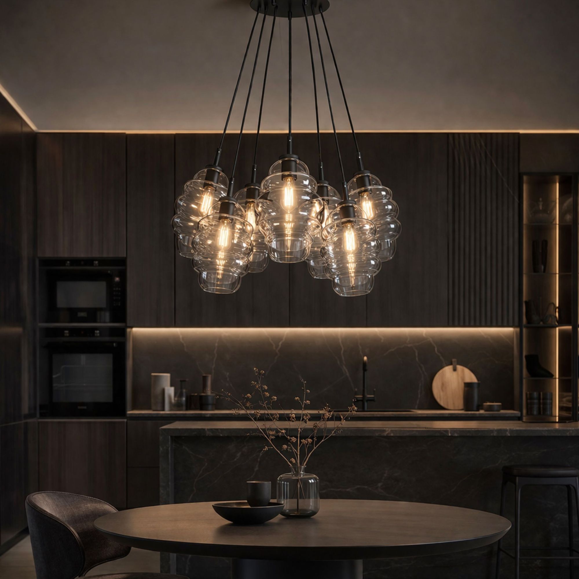 s.luce Echos Cluster Glas - Pendelleuchte 7 - flammig 7x25cm - 200349 - s.luce® - homecoming lights.