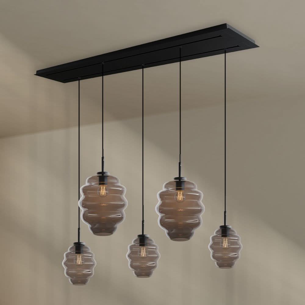 s.luce Echos Esstischlampe 5-flammig 2-reihig 160cm Ø 18/25cm