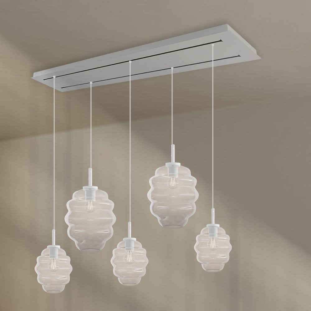 s.luce Echos Esstischlampe 5-flammig 2-reihig 160cm Ø 18/25cm