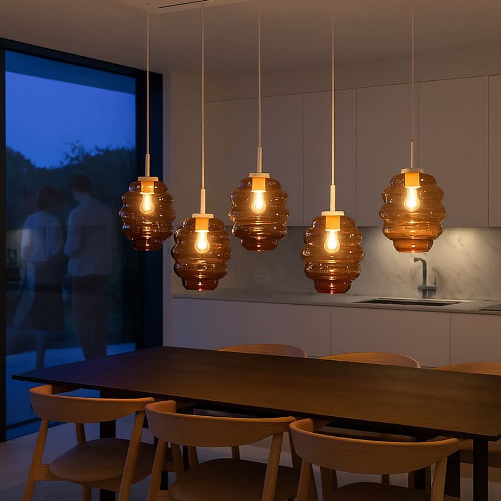 s.luce Echos Esstischlampe 5-flammig 2-reihig 160cm Ø 18/25cm