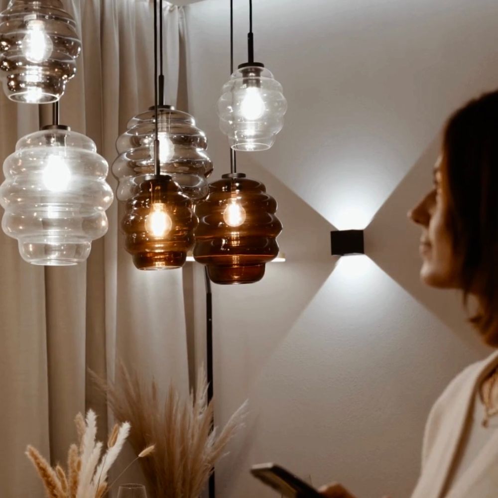 s.luce Echos Glas-Hängelampe Aufhängung 150cm Schwarz