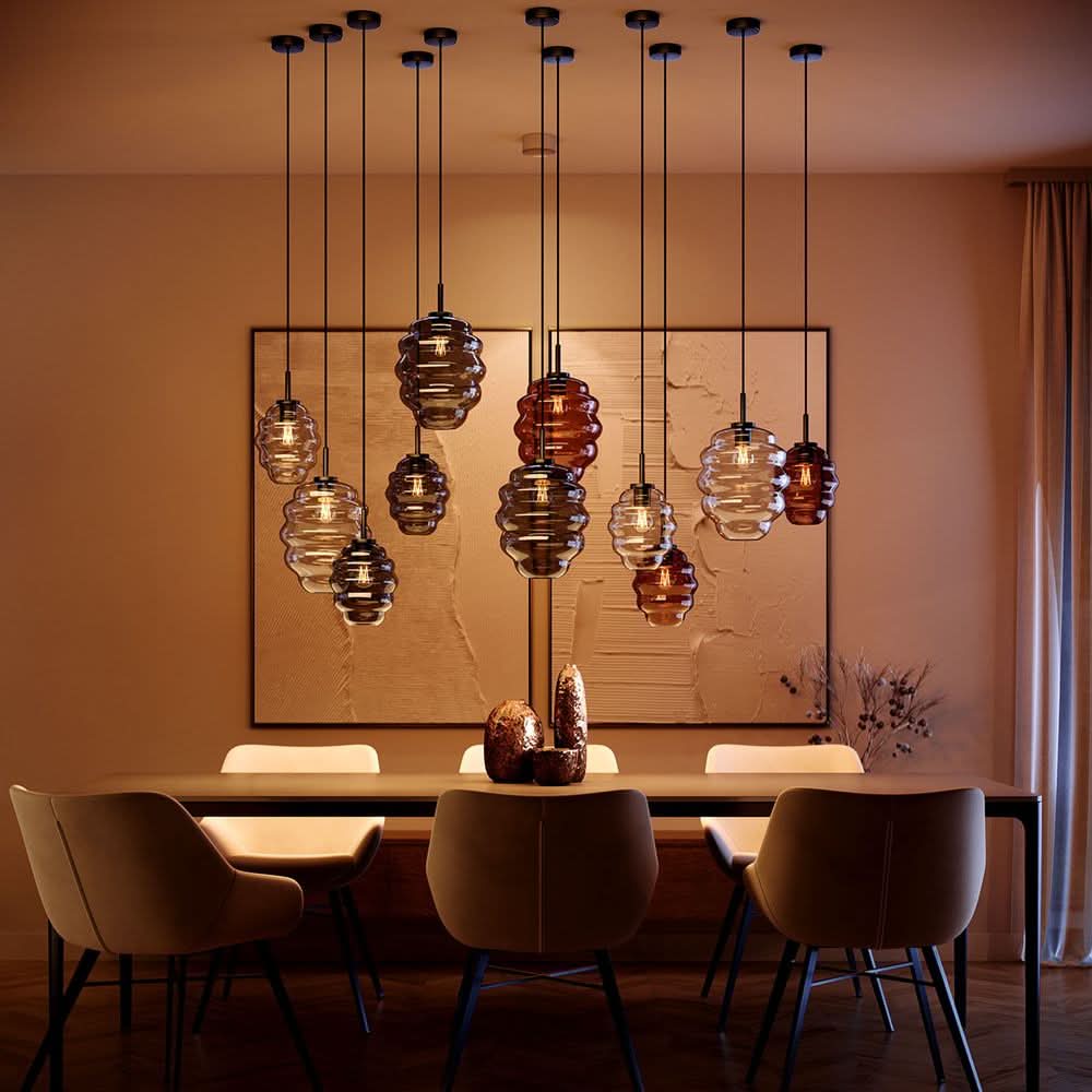 Produktbild von Hofstein Hängependelleuchte – Schwarz Mit Rauchfarbenem Glas – 4-flammig – Modern Für Wohn-, Ess- & Schlafzimmer