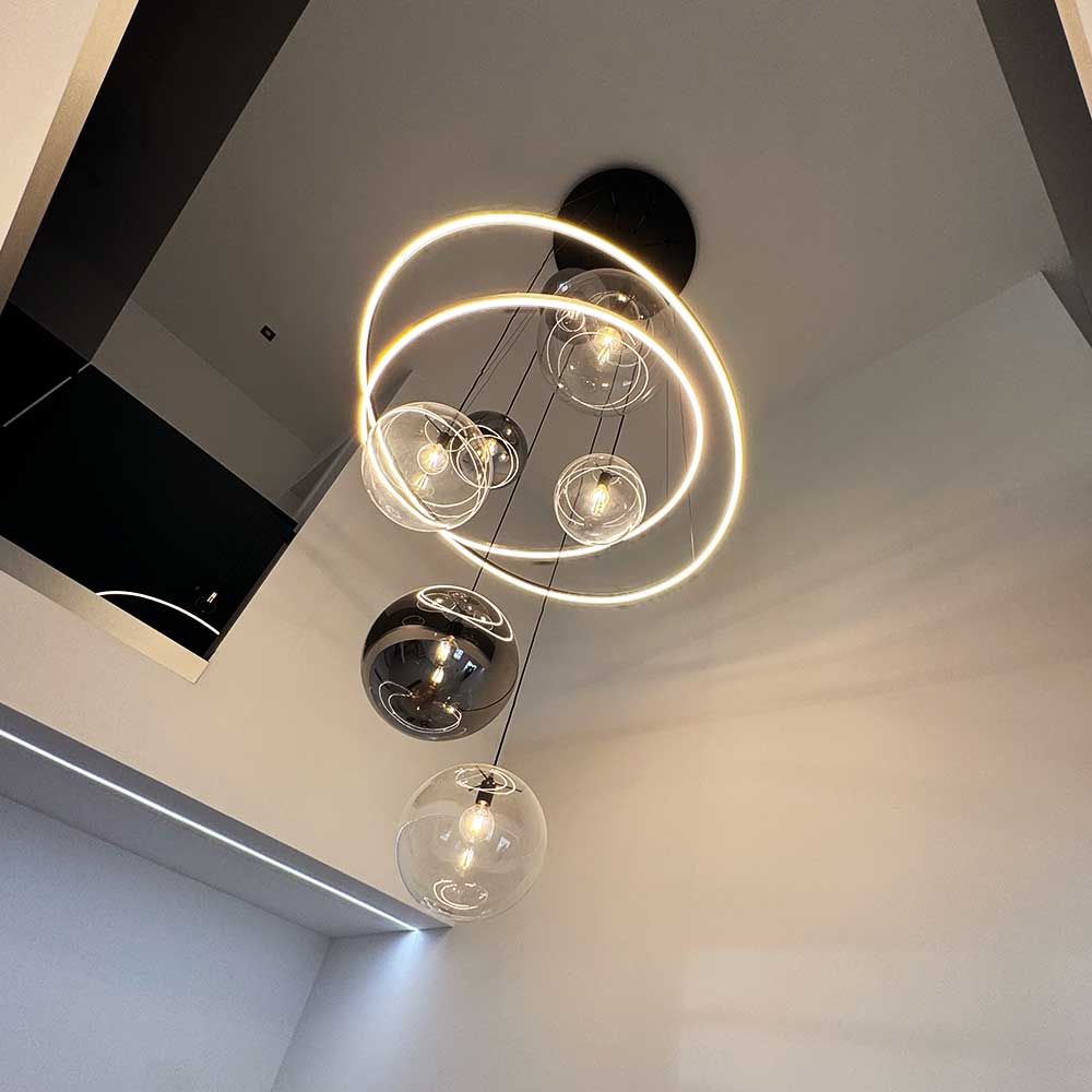 s.luce Galaxy XXL LED Lampe de galerie 8 flammes Lampe annulaire Boules de verre