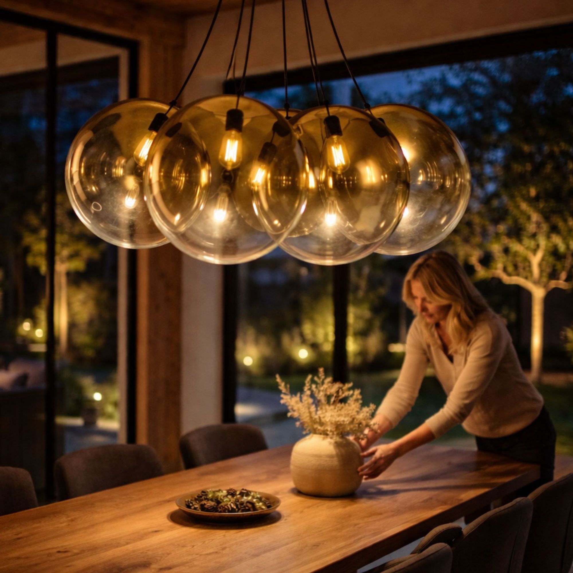 s.luce Orb Cluster Glas - Hängelampe 7 - flammig 7x50cm - 200693 - s.luce® - homecoming lights.