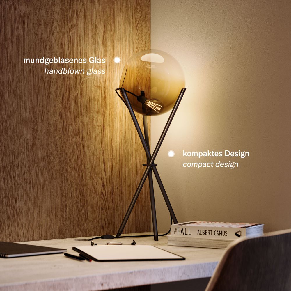 s.luce Orb Axis Glas-Tischlampe Dreibein 20cm