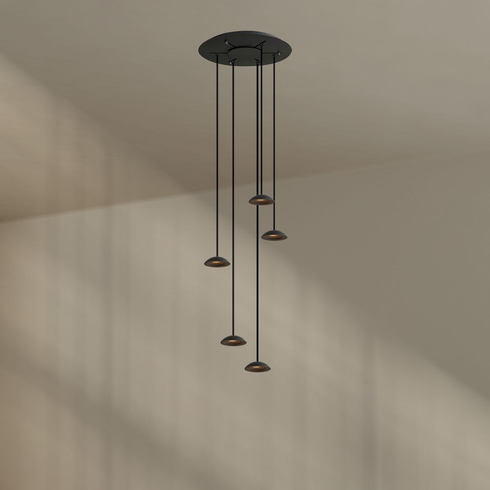 s.luce Santa Air LED Esszimmer-Pendelleuchte 5-flammig Ø 60cm Baldachin