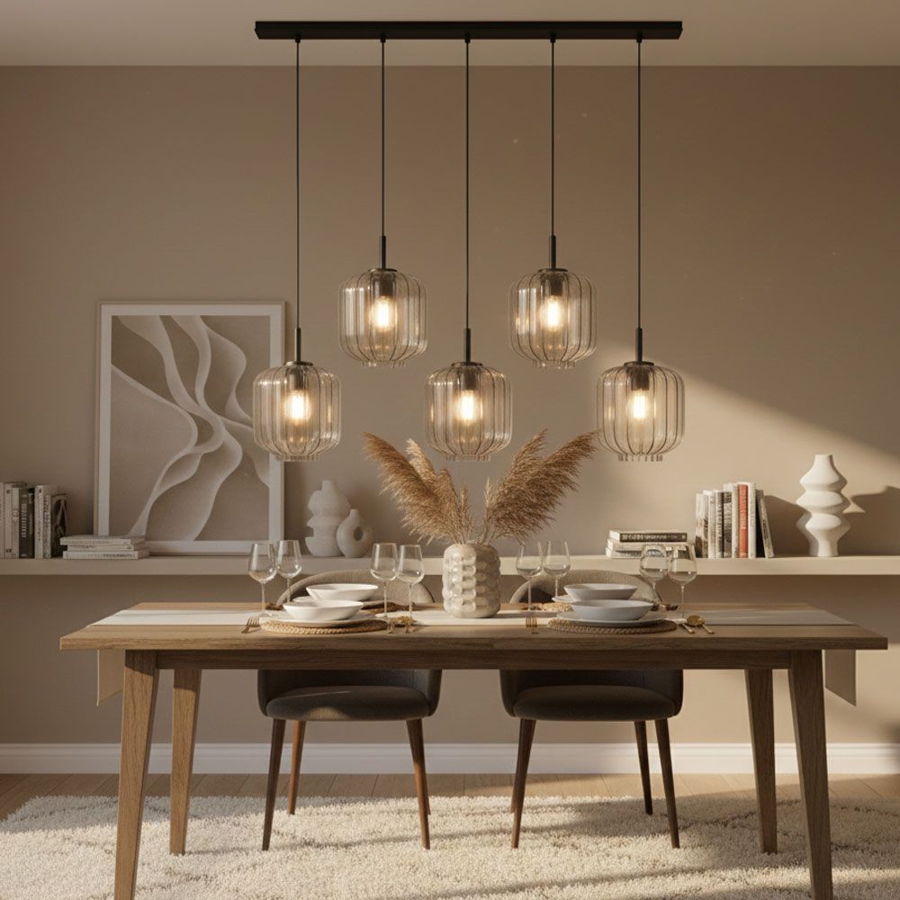 s.luce Velo Esstischlampe 5-flammig 160cm Baldachin Ø 20cm