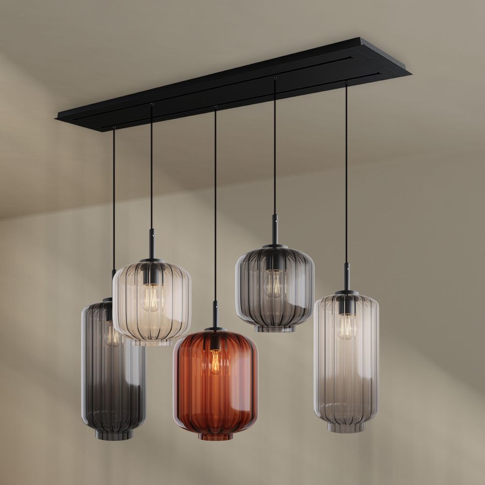 s.luce Velo Esszimmerlampe 5-flammig 2-reihig 160cm Ø 18/20/25cm