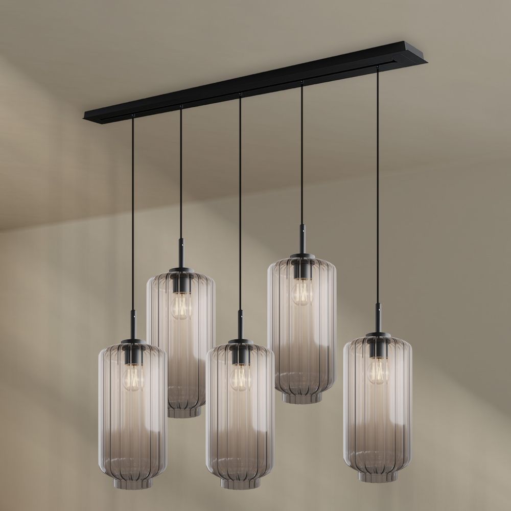 s.luce Velo Esstischleuchte 5-flammig 160cm Baldachin Ø 18cm