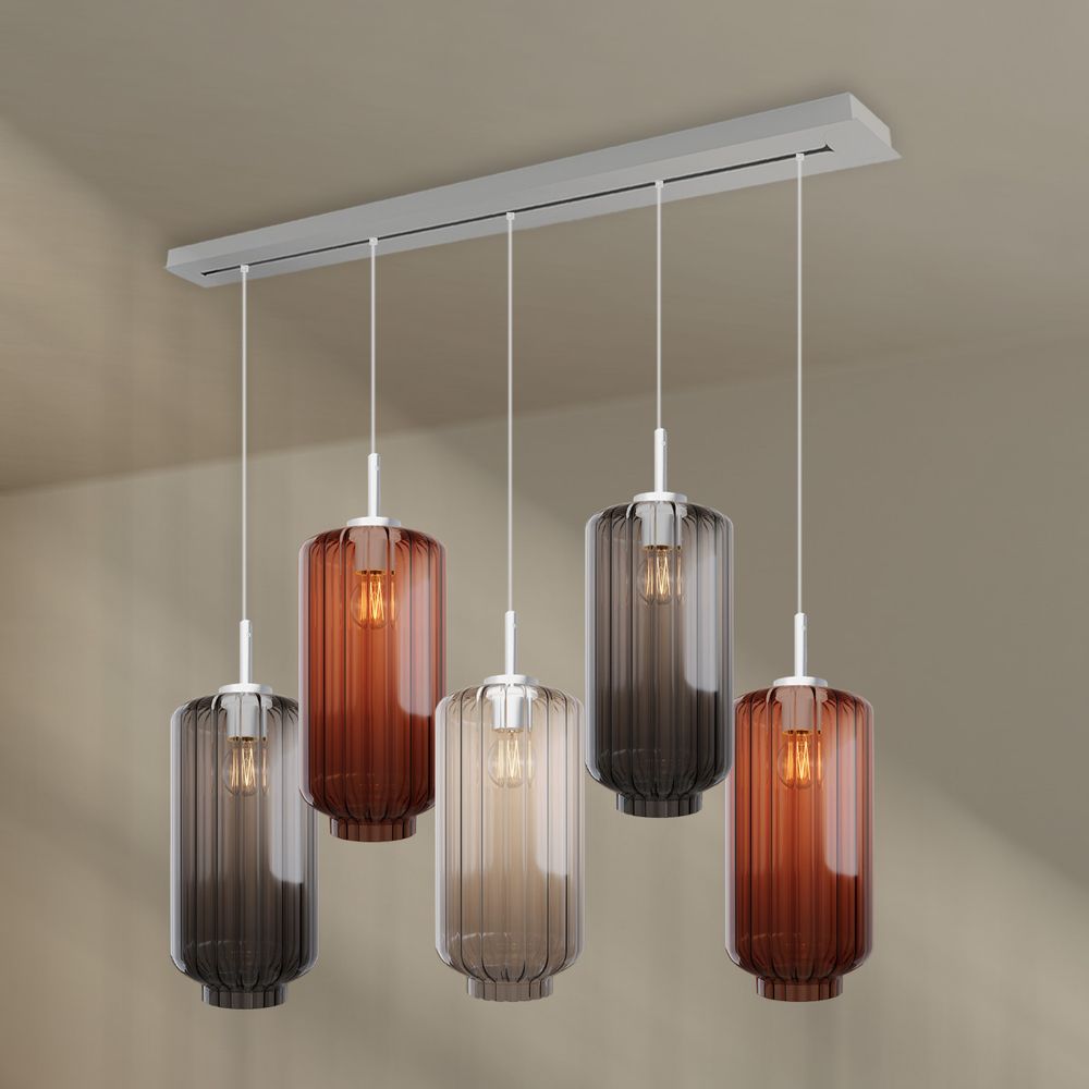 s.luce Velo Esstischleuchte 5-flammig 160cm Baldachin Ø 18cm