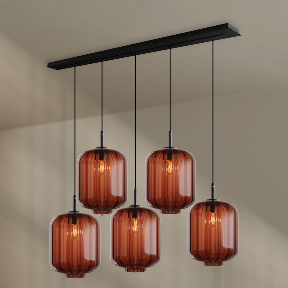 s.luce Velo Esszimmerleuchte 5-flammig Baldachin 160cm Ø 25cm