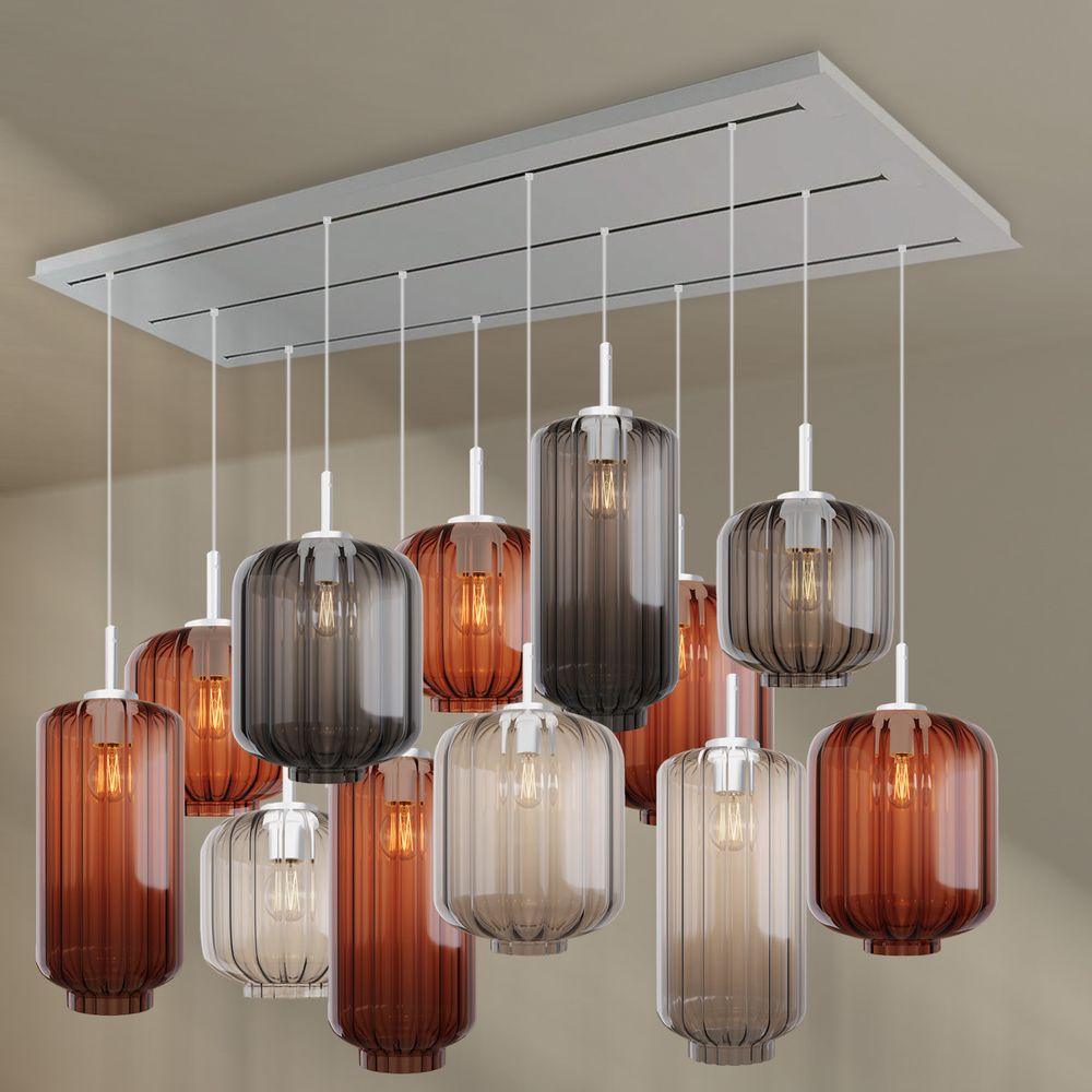 s.luce Velo Esszimmerlampe 12-flammig 200cm 3-reihig Ø 18/20/25cm