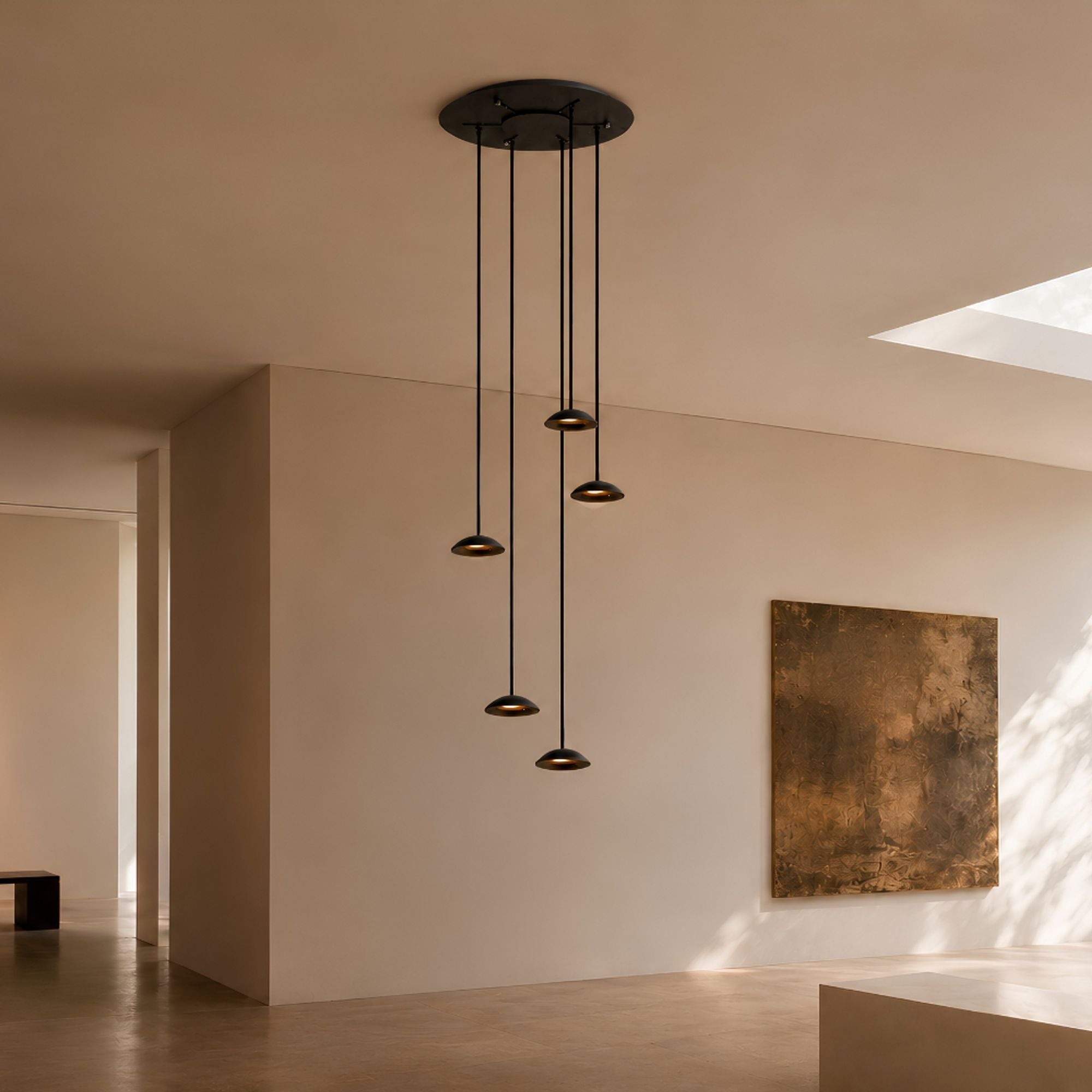 s.luce Santa Air LED Esszimmer-Pendelleuchte 5-flammig Ø 60cm Baldachin - 194560 - s.luce® - homecoming lights.