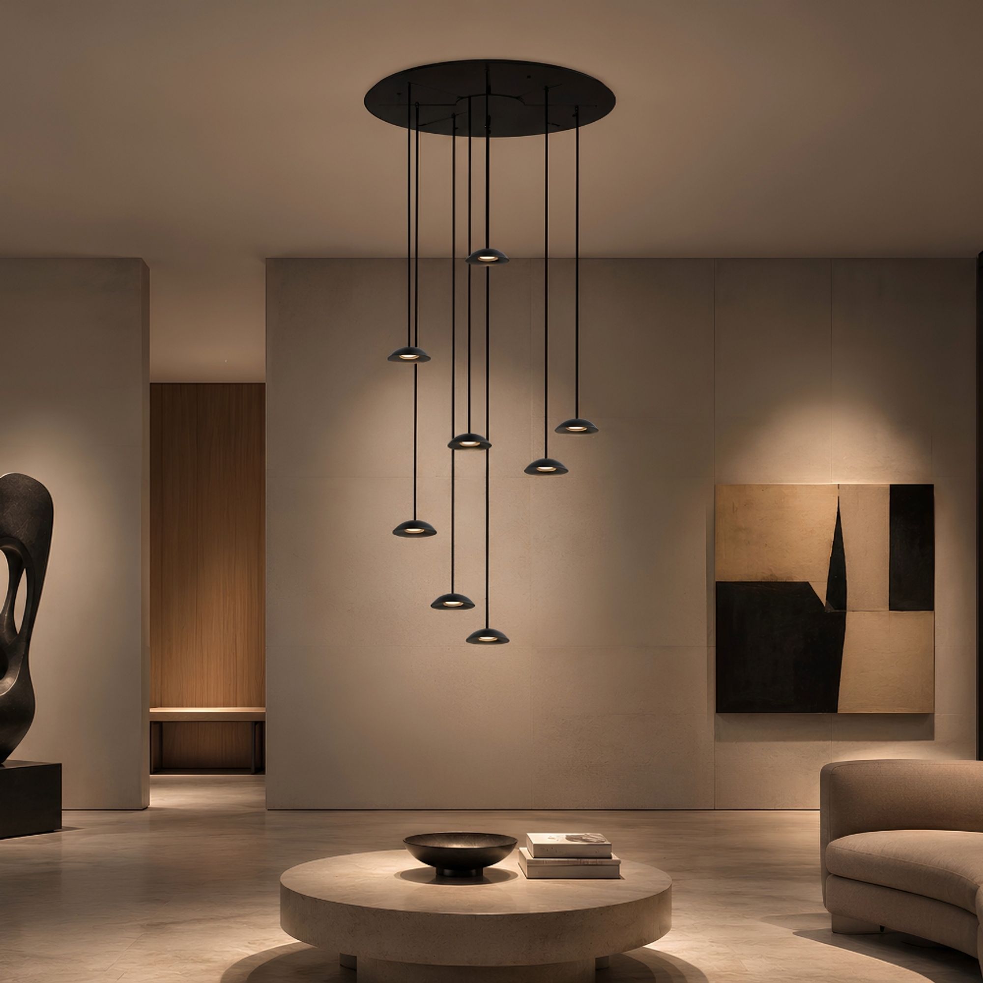 s.luce Santa Air LED Esszimmer-Pendelleuchte 8-flammig Ø 80cm Baldachin - 194558 - s.luce® - homecoming lights.