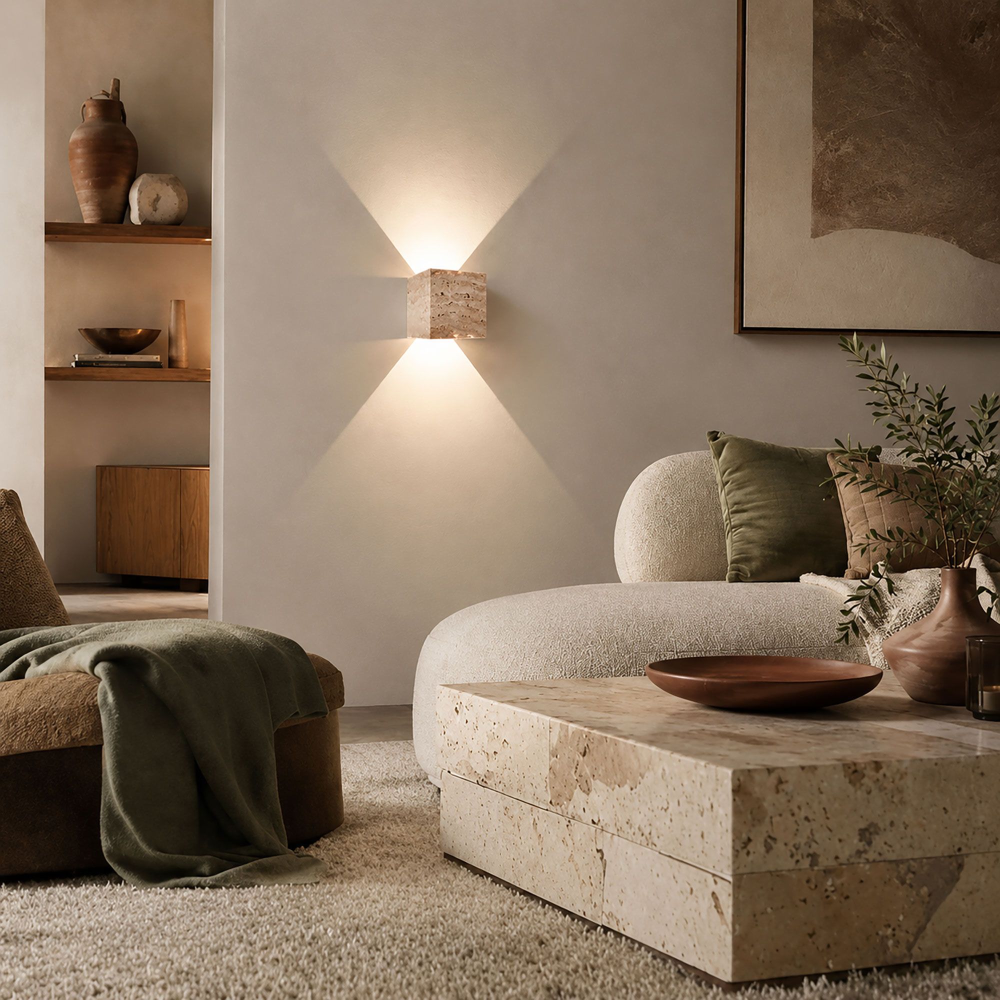 s.luce Travea LED Wandleuchte aus Travertin-Stein