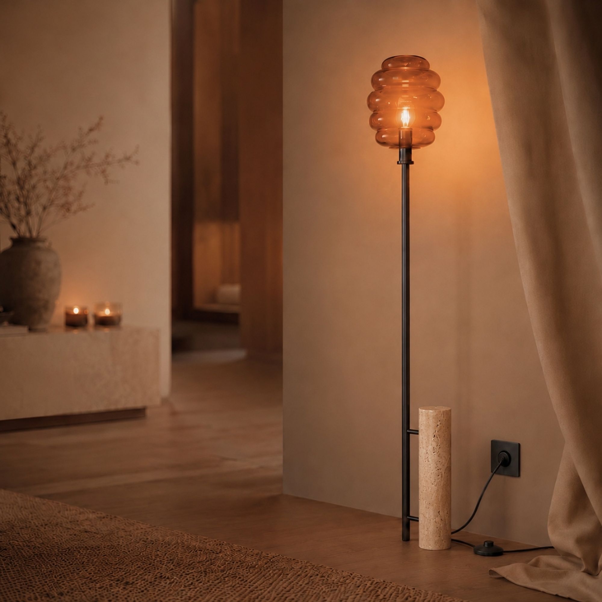 s.luce Echos Stehlampe Travertin-Stein 180cm Schwarz - 200884 - s.luce® - homecoming lights.