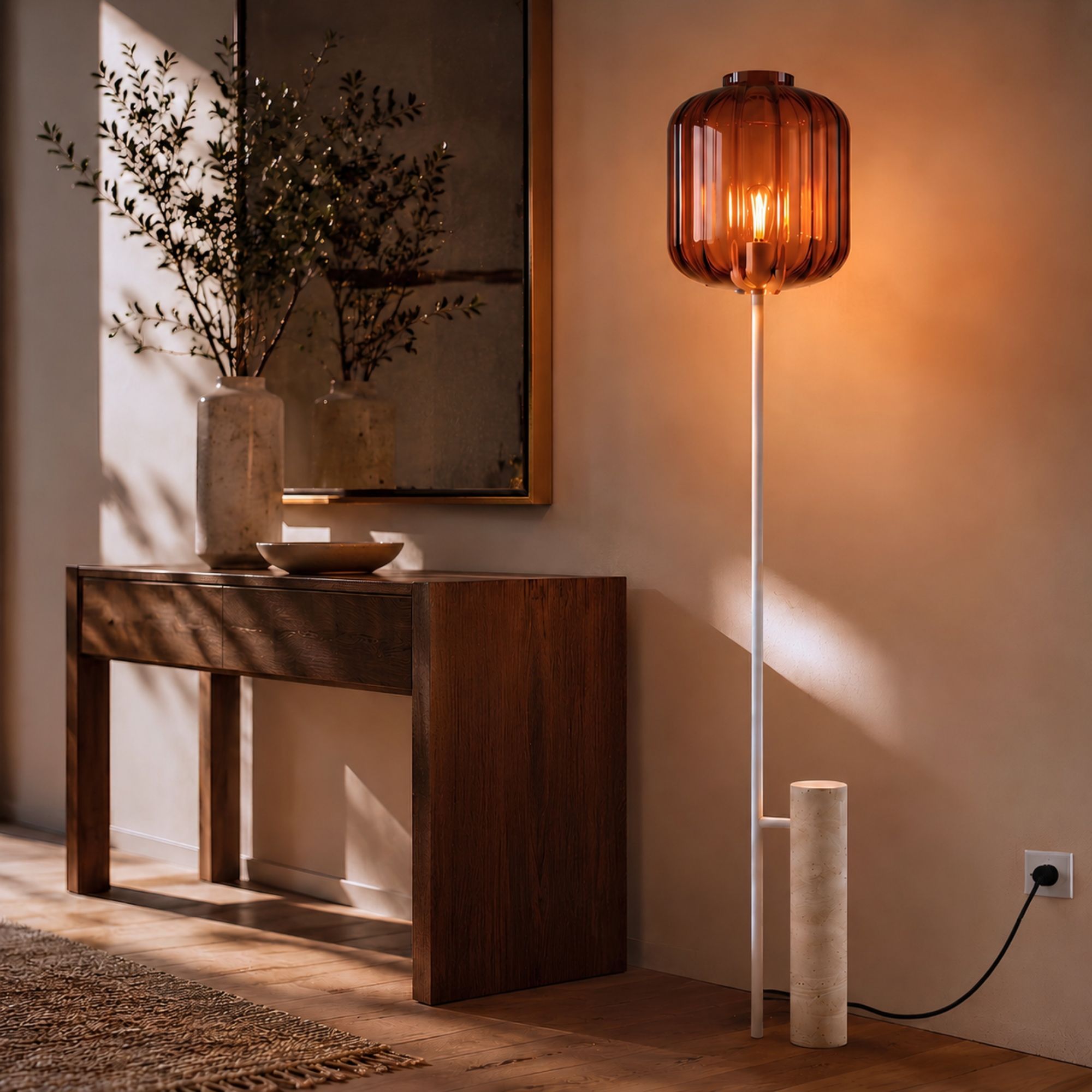 s.luce Velo Stehlampe Travertin-Stein 180cm Weiß