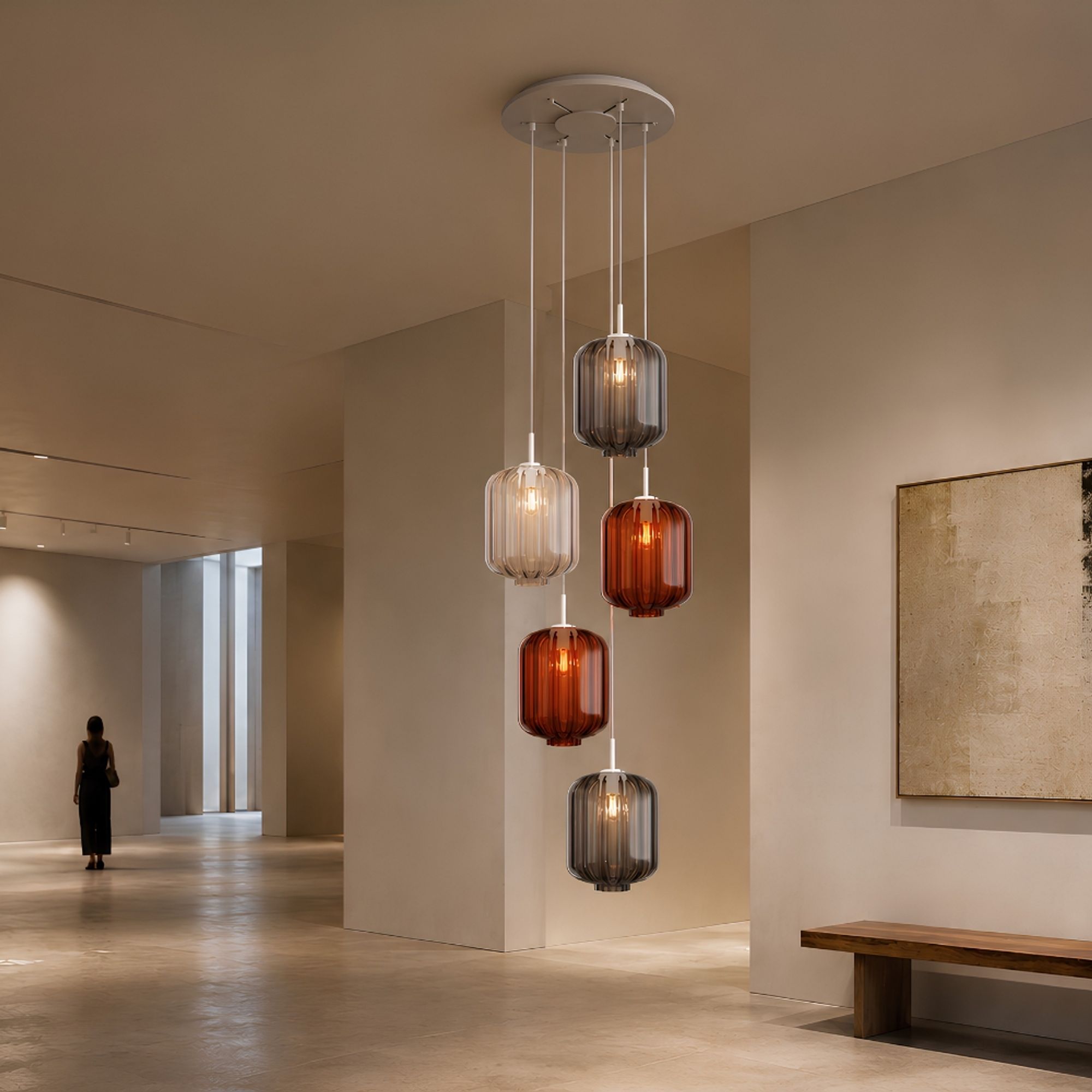 s.luce Velo Galerie-Hängelampe 5-flammig Ø 60cm Baldachin Ø 25cm - 194437 - s.luce® - homecoming lights.