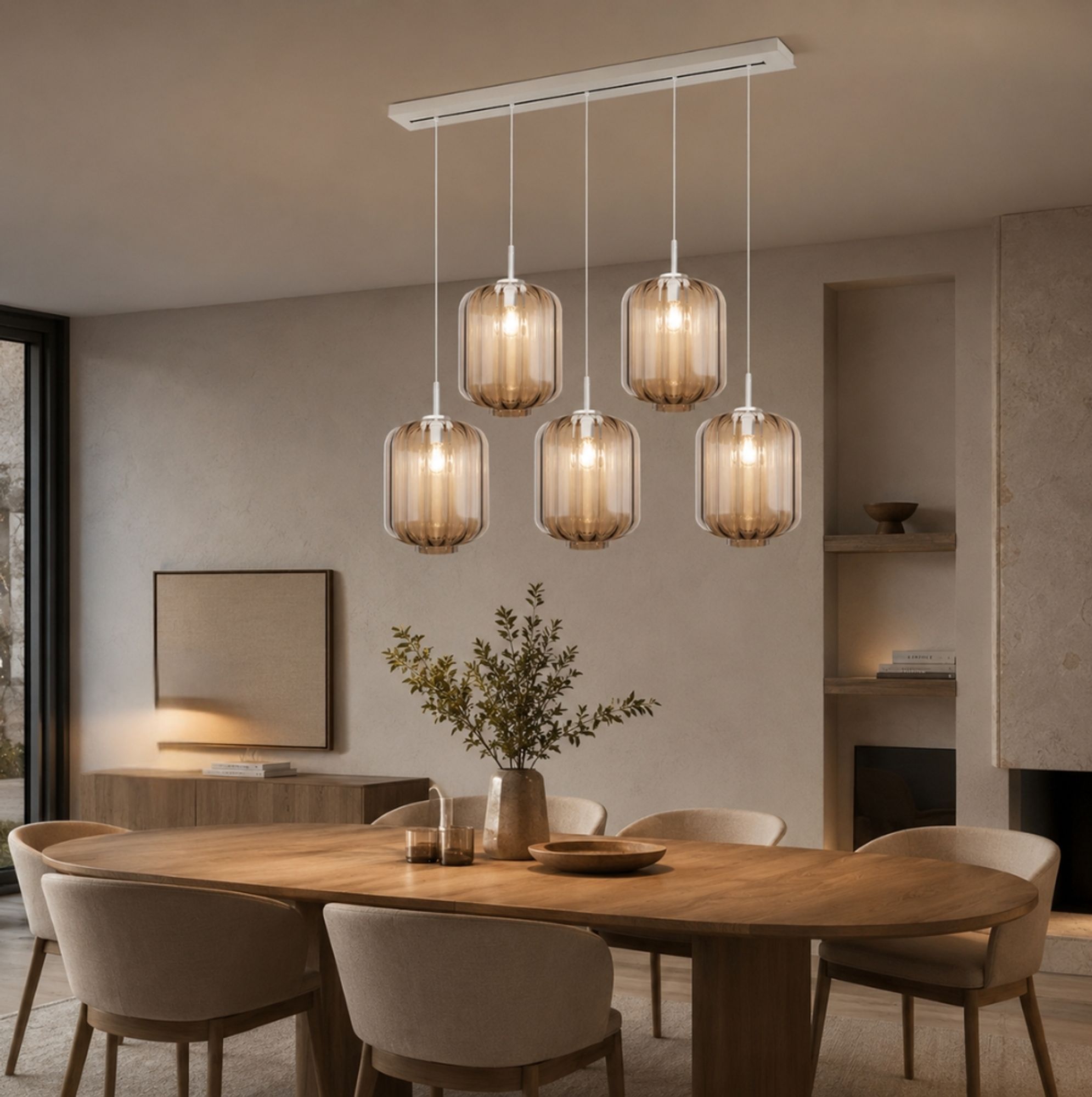 s.luce Velo Esszimmerleuchte 5-flammig Baldachin 160cm Ø 25cm - 191071 - s.luce® - homecoming lights.