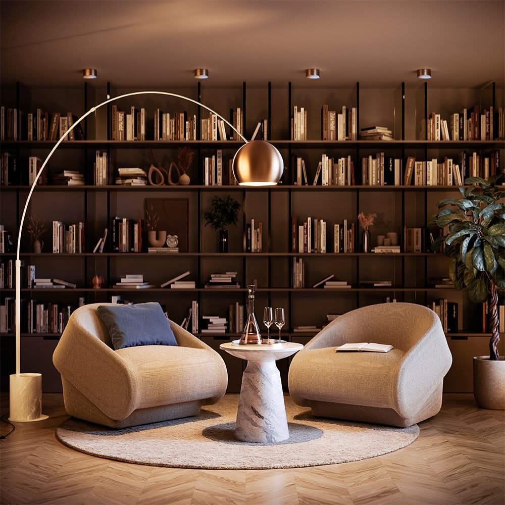 s.luce Ball design arc lamp with modern marble base