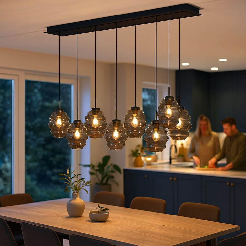 s.luce Echos dining table lamp 8-flame 160cm 2-row Ø 18cm