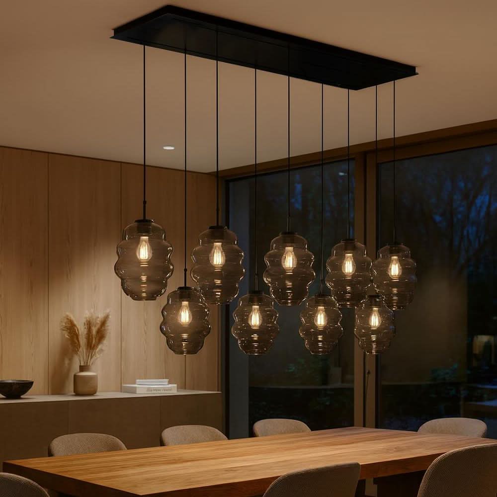 s.luce Echos dining table lamp 8-flame 200cm 3-row Ø 25cm