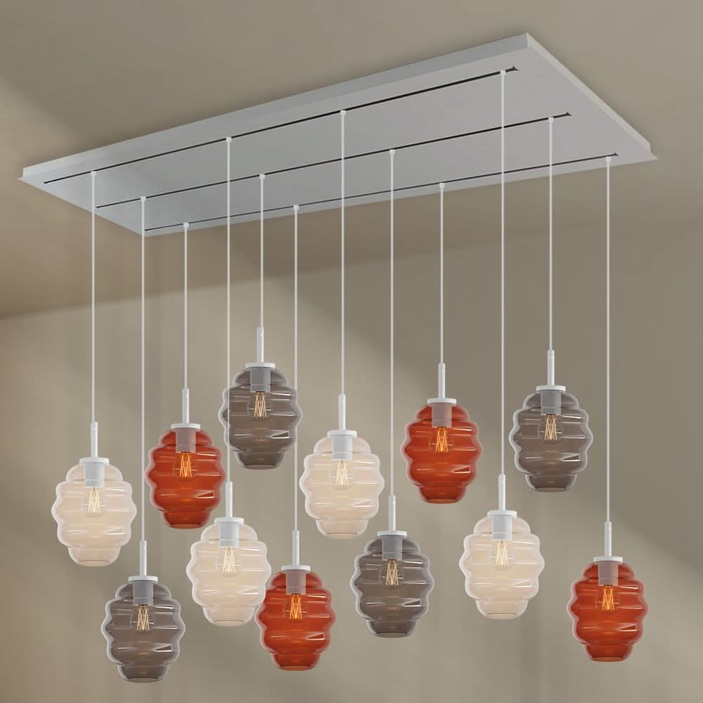 s.luce Echos dining room lamp 12-flame 200cm 3-row Ø 18cm