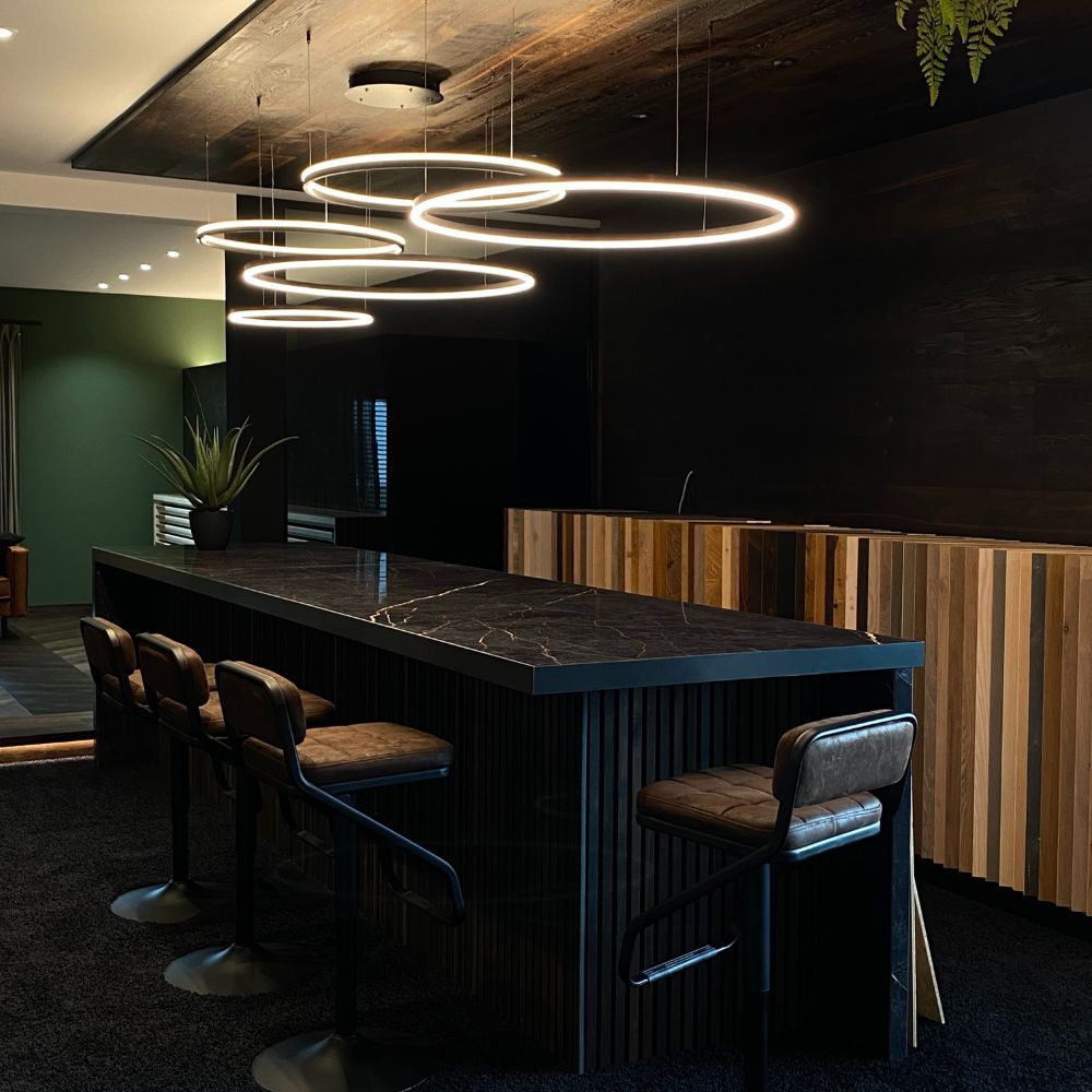 s.luce LED ring pendant lamp 5-flame eccentric