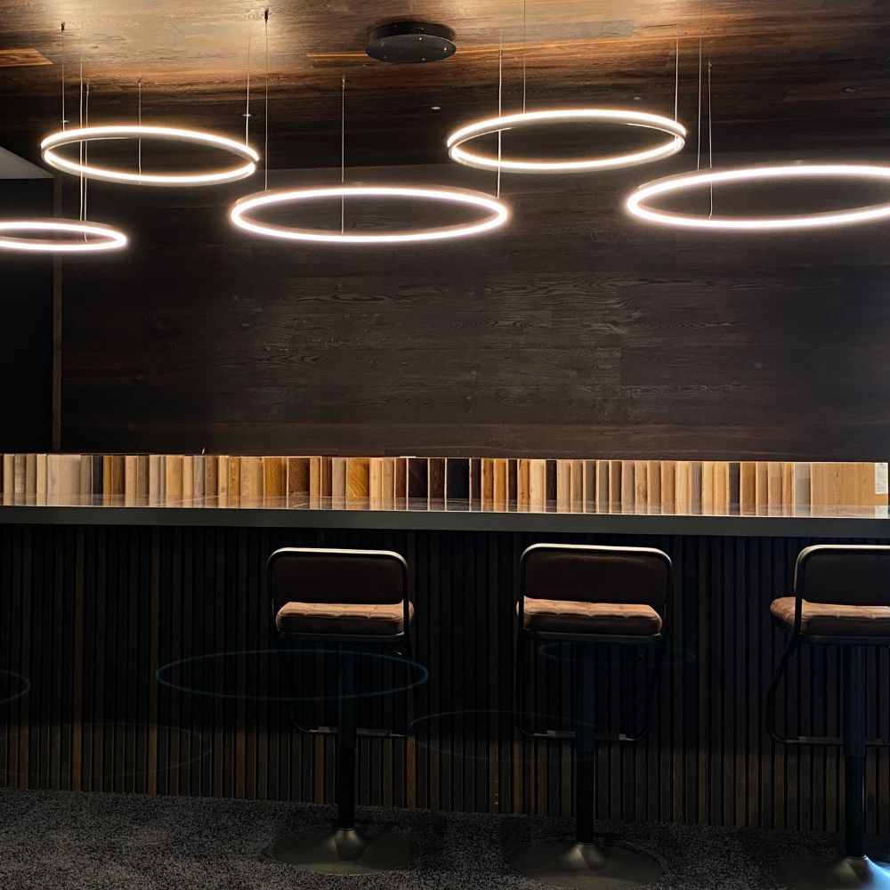 s.luce LED ring pendant lamp 5-flame eccentric