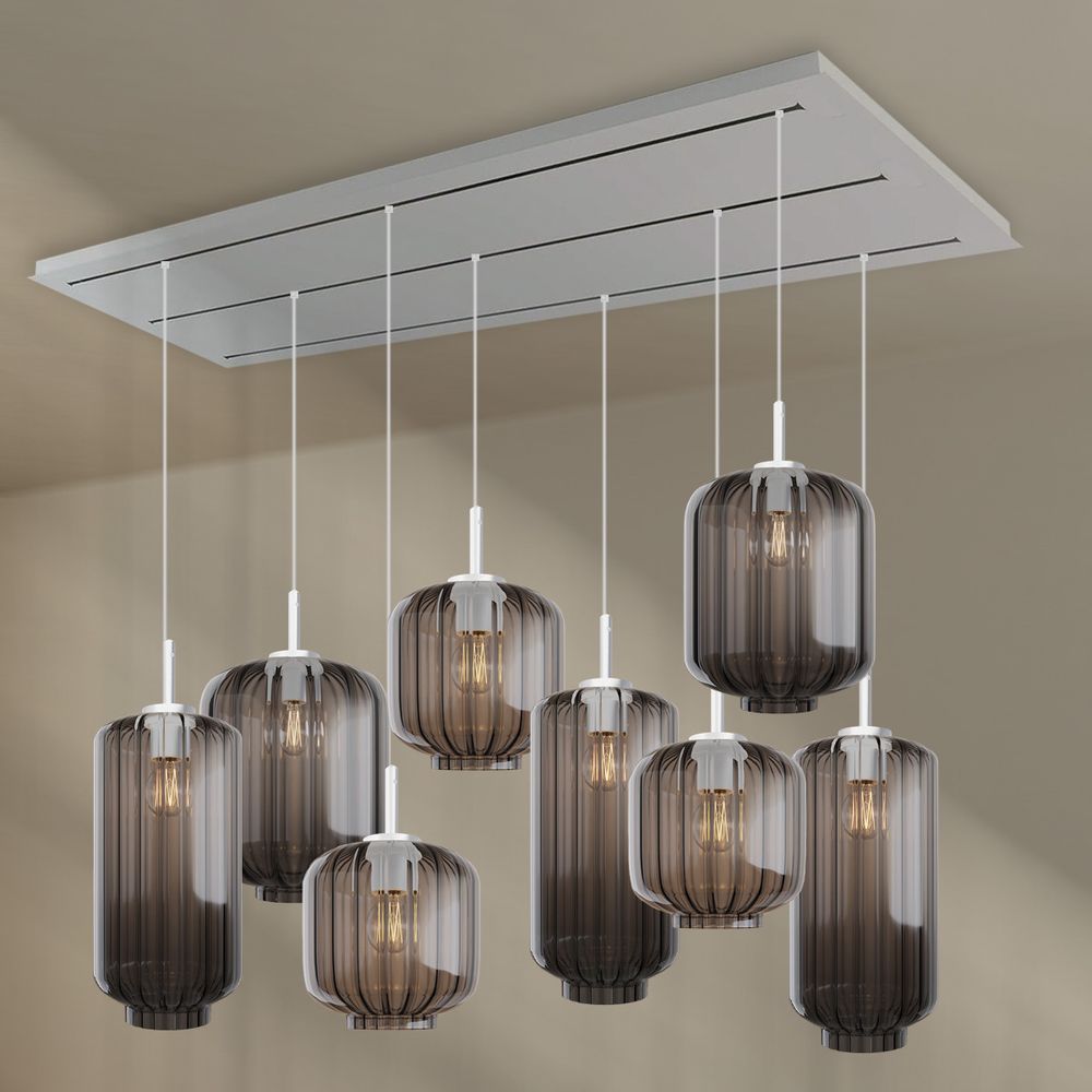 s.luce Velo dining table lamp 8-light 200cm 3-row Ø 18/20/25cm