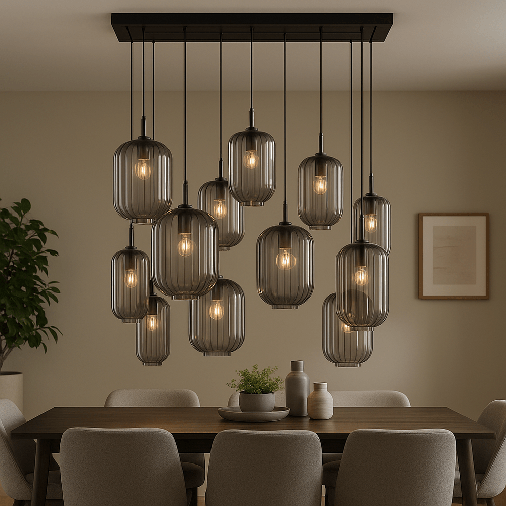 s.luce Velo dining room lamp 12-light 200cm 3-row Ø 18/20/25cm