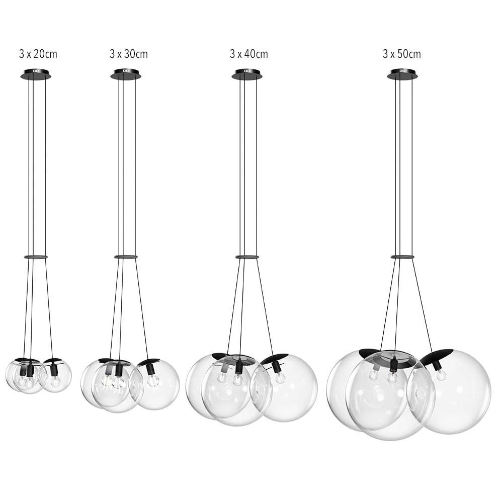s.luce Cluster glass globe gallery lamp lámpara colgante 3 luces