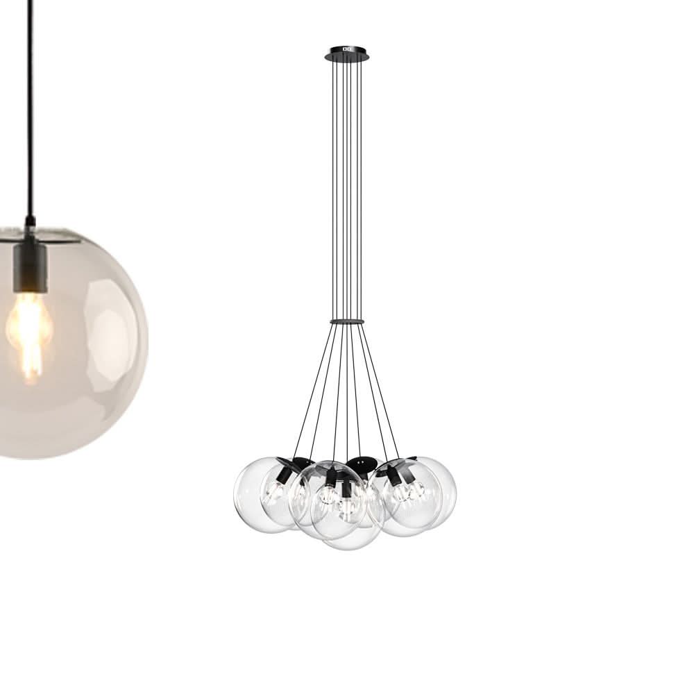 s.luce Cluster Boule de verre Lampe de galerie Suspension à 7 flammes