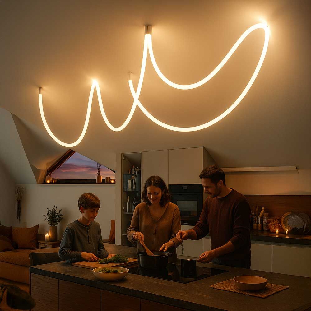 s.luce luminaire LED organique pour galerie XXL Tube lumineux blanc chaud