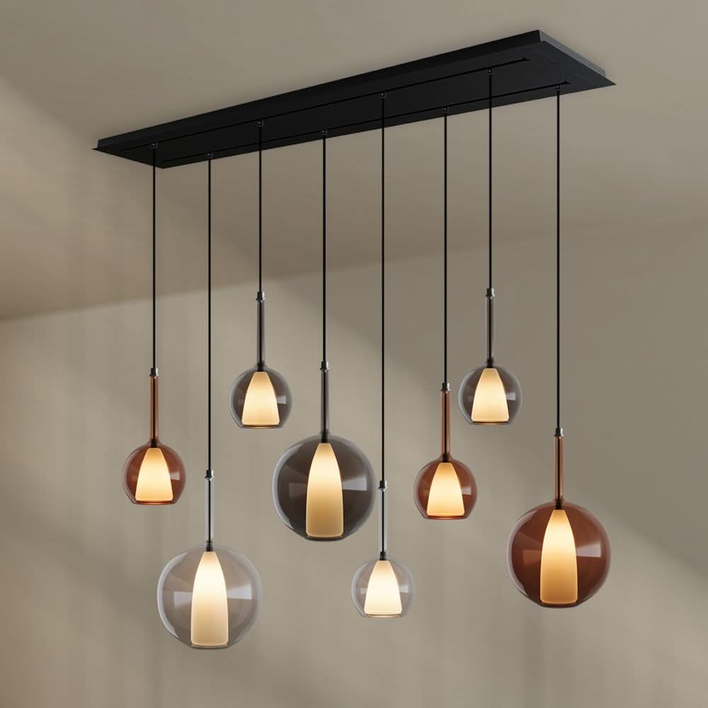 s.luce Belluna Suspension de table 8 flammes 160cm 2 rangées