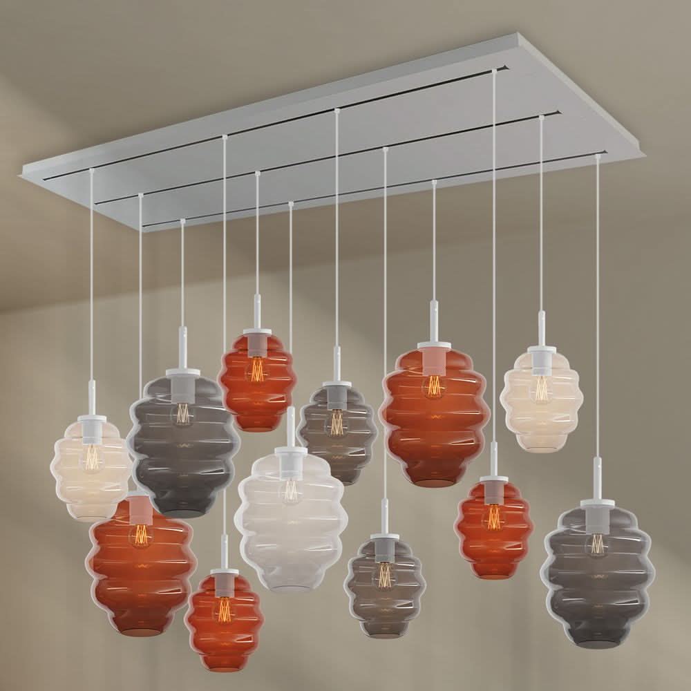 s.luce Echos lampe de salle à manger 12 flammes 200cm 3 rangées Ø 18/25cm