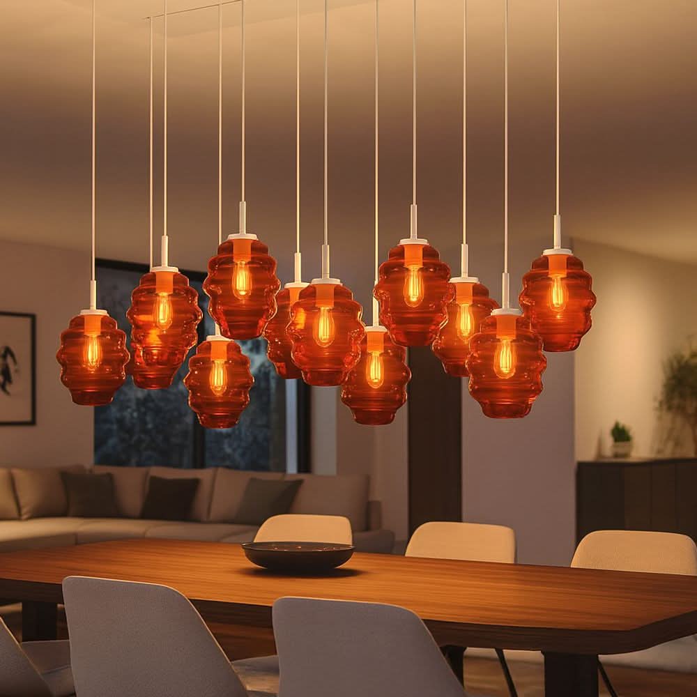 s.luce Echos lampe de salle à manger 12 flammes 200cm 3 rangées Ø 18cm