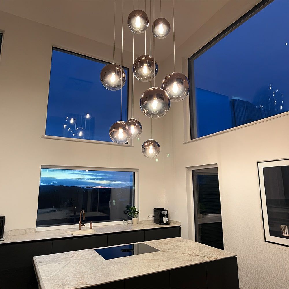 s.luce Orb Boule en verre Lampe de galerie Suspension 500cm Blanc